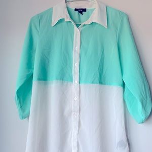Teal and white blouse